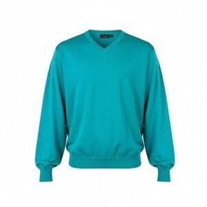 E-Luxe Teal Blue V-neck Cotton Sweater XL Super‎ Soft Retro Blokecore